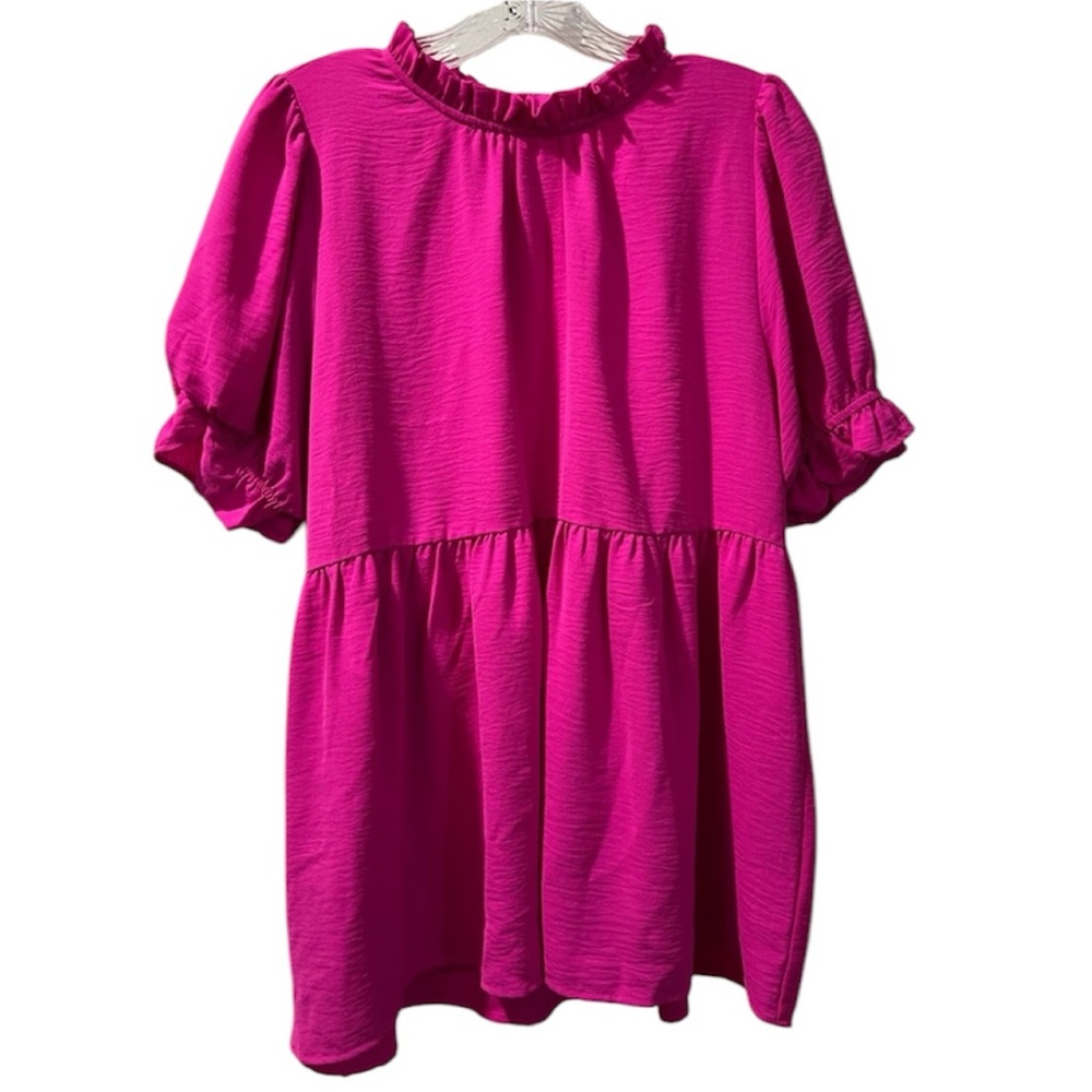 Jodifl Vibrant Pink Ruffle Collared Babydoll Peasant Blouse Womens Size Medium - Picture 2 of 12